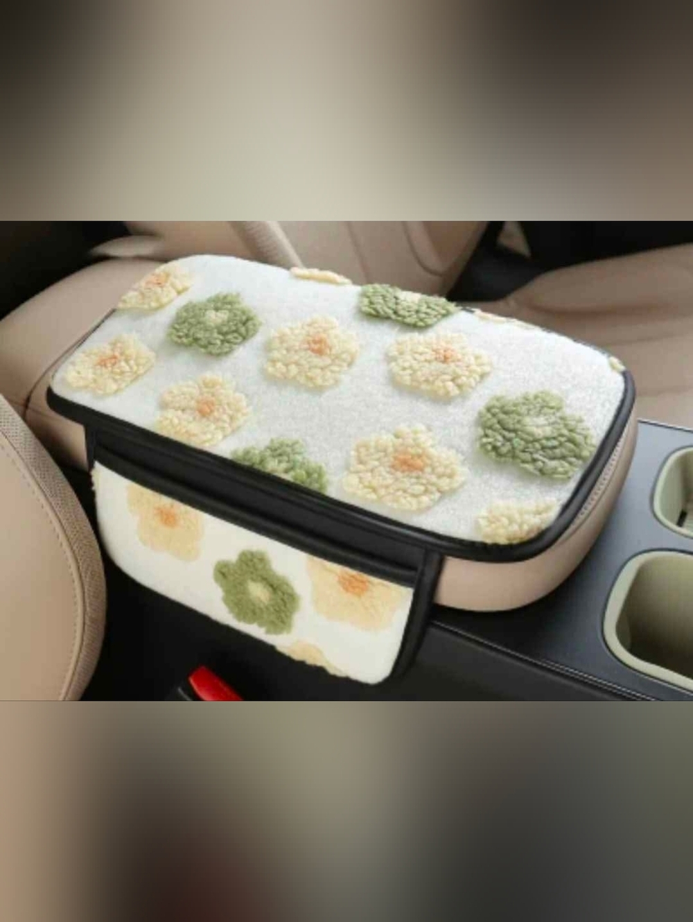 Cream Floral Chenille Armrest Organizer